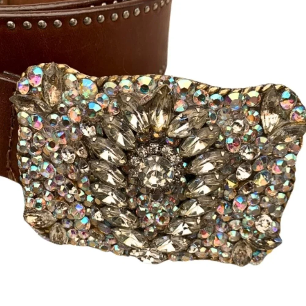 Vintage OOAK Crystal Boho BLING Buckle Belt